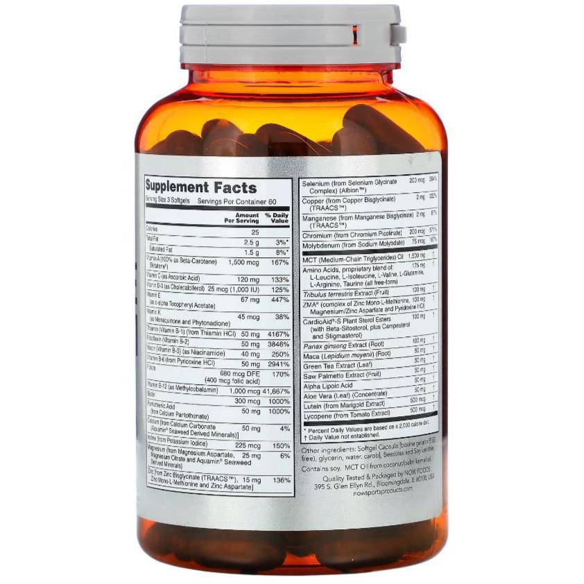 MKSTAVRINOS men's active sports supplement softgels from NOW Foods, 180 softgel bottle, dietary supplement for active men