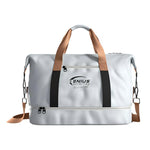 Genius Nutrition casual bag with adjustable strap and minimalist design, featuring the brand logo on neutral-colored fabric.