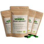 CUPLEMENT BIO Moringa superfood capsules, 60-count, featuring green Moringa leaves in a clear bottle on a white background.