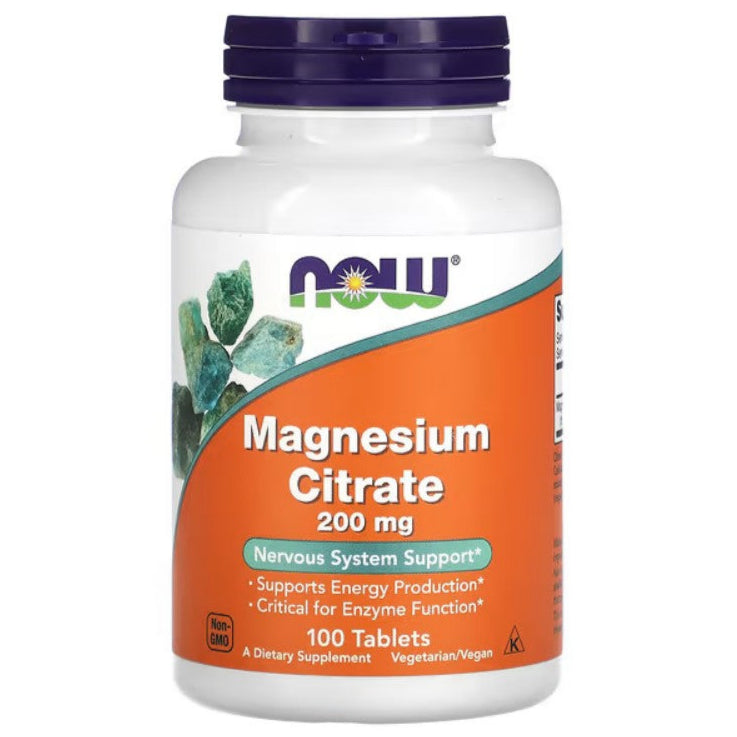 MKSTAVRINOS Magnesium Citrate supplement bottle with 100 tablets, 200 mg magnesium for muscle and nerve health.