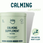 IMBY Calming dog product container with calming ingredients, designed to promote relaxation in dogs.