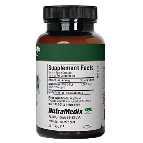 SENTOSA Nutramedix Bromelain supplement bottle with 60 capsules, showing the label and capsule images.