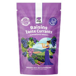 Organic Corinthian raisins from ILOVE ME in a 200g package, showing glossy, dark dried grapes on a white background.