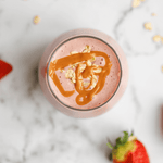 Vegan recipe book cover for Green Life 30 Healthy & Delicious Smoothie Recipes featuring a vibrant strawberry breakfast smoothie.