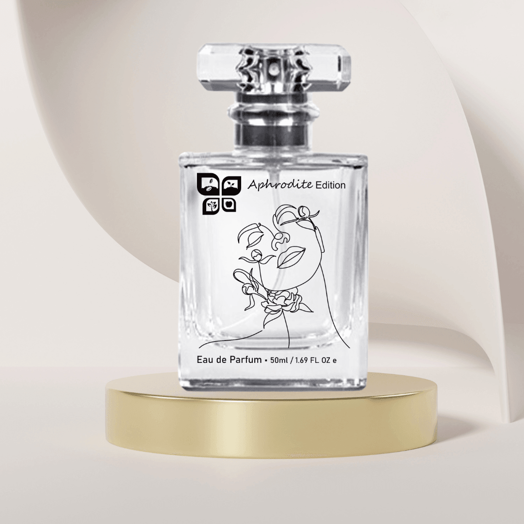 Green Life Aphrodite Edition perfume bottle by Green Life Cyprus, with green and gold design, inspired by Burberry Her fragrance.
