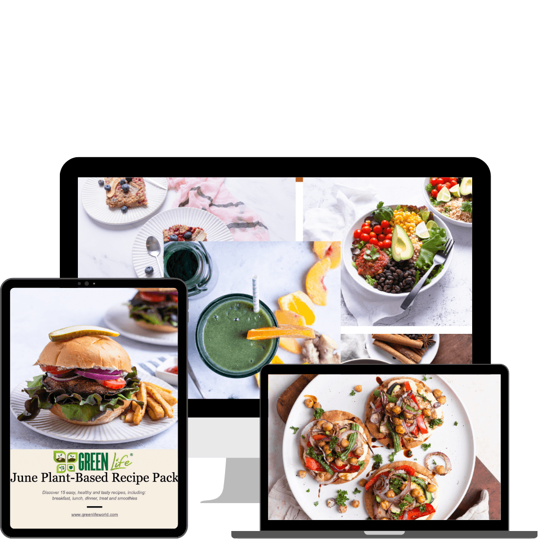 Green Life 15 Vegan Recipe Book Vol.6 by GREEN LIFE BOOKS, featuring colorful vegan recipes and plant-based dishes on the cover.