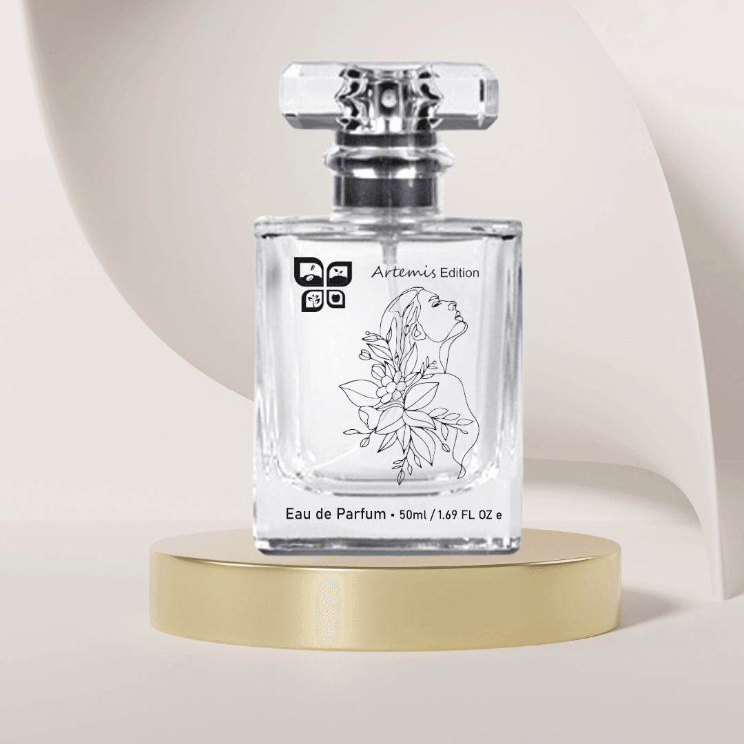 Green Life Cyprus Artemis Edition perfume bottle with green and gold accents, elegant design, and clear label showcasing the perfume.