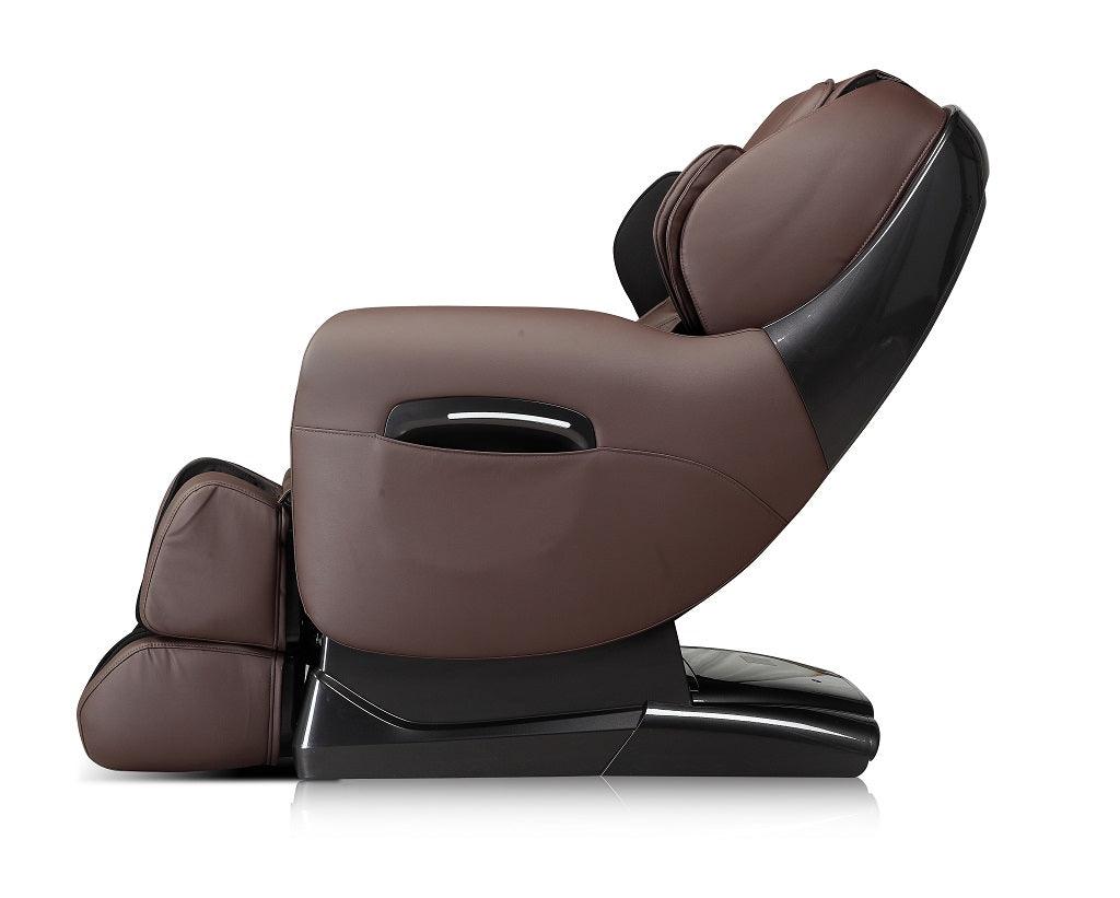 Black VIKING FITNESS A-38 massage chair by iREST, showing the sleek design and control panel in a modern home setting.