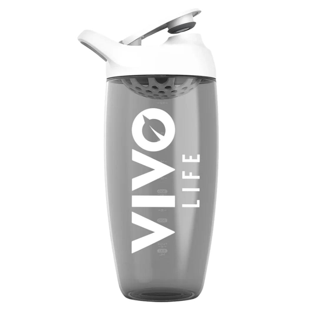 White 550ml Vivo Life shaker bottle with a screw-on lid and mixing ball, designed for fitness and supplement drinks.