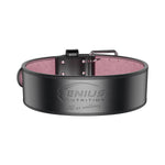 Genius Nutrition GG-4 weightlifting belt, black with logo, padded design, and adjustable strap for support during strength training.
