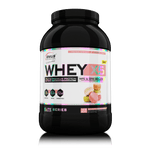 Genius Nutrition WHEY-X5 protein powder with macarons flavor, 900g container, creamy powder in a transparent background image