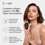 Herbalistas Purovitalis REWIND Liquid Collagen supplement in 60ml bottles, featuring 6000mg collagen for skin health.