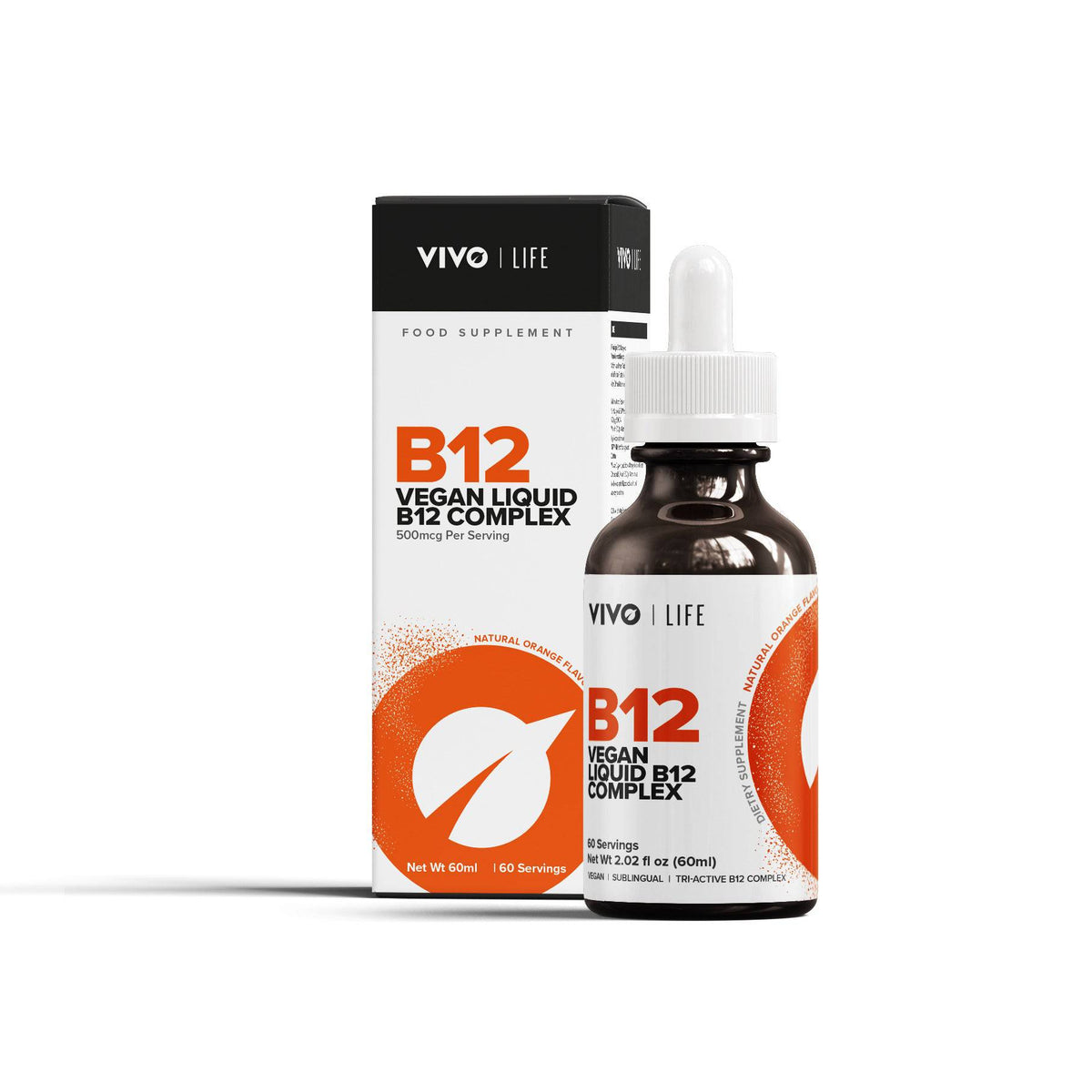 Vivo Life B12 High Potency Vegan Vitamin supplement bottle with label, showcasing vegan B12 supplement for energy and health.