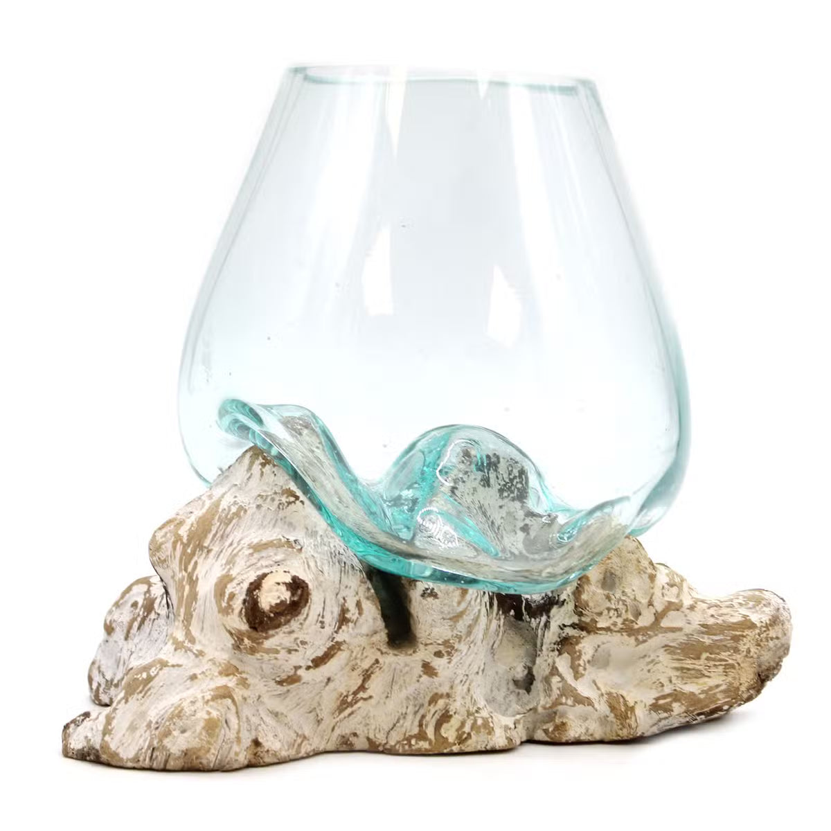 Handmade Molten Glass on Whitewashed Wood – Large Bowl