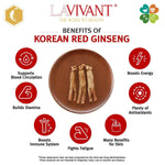 Korean Fermented Red Ginseng extract paste by Lavivant, 80mg/g, 30g black tube, shown with ginseng roots and herbal packaging.