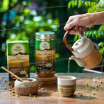 Organic India BIO Tulsi Honey Chamomile Tea in 25 infusion bags, featuring chamomile and tulsi herbs for calming, caffeine-free tea.
