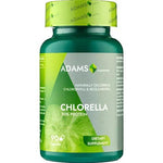Bottle of Adams Supplements Chlorella 300mg capsules, natural green supplement for health, with 90 capsules in the container.