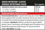 Genius Nutrition CLAFUSE 90 softgels supplement bottle showing the product label and softgel capsules on a white background.