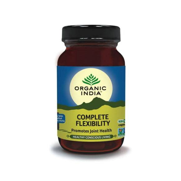 Organic India BIO Complete Flexibility herbal supplement capsules, featuring natural ingredients for joint and mobility support.