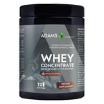 Adams Supplements whey concentrate protein powder in 360g package, chocolate flavor, in a resealable container.