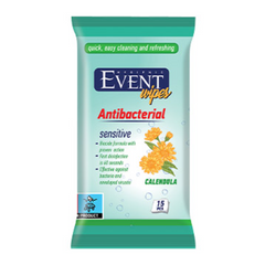 PETROUTSIOS EVENT antibacterial wet wipes with calendula, moisturizing, 15-pack, soft cloths for hand and skin cleaning.