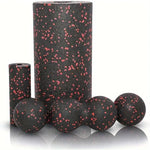 Set of five high-density foam rollers by TEMU for deep muscle tension relief and recovery for athletes and wellness enthusiasts.