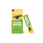Herbalistas PerfectTed ceremonial grade vanilla matcha powder single serve sticks, green matcha powder in packaging.