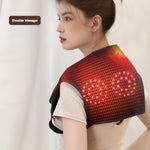 USB-powered portable shoulder and neck massager with heat and vibration therapy by TEMU, showing the device on a person's shoulders.