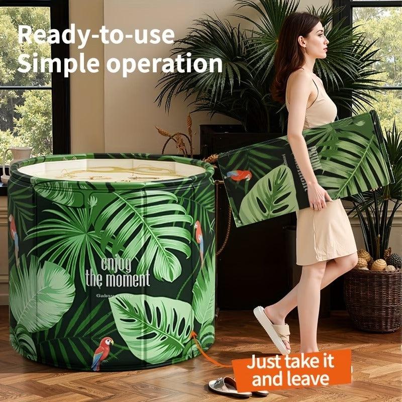 Green XL Portable Ice Bath Tub accessory by TEMU, showing its spacious, foldable design ideal for cold therapy and recovery.