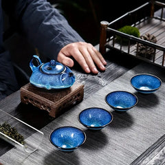 Ceramic Tea Set with Starry Glaze with Four Cups, Lead-Free, Multipurpose Matching Set for Adults