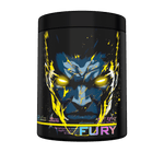 Fury Extreme energy food supplement by Genius Nutrition in mango pineapple flavor, 400g package.