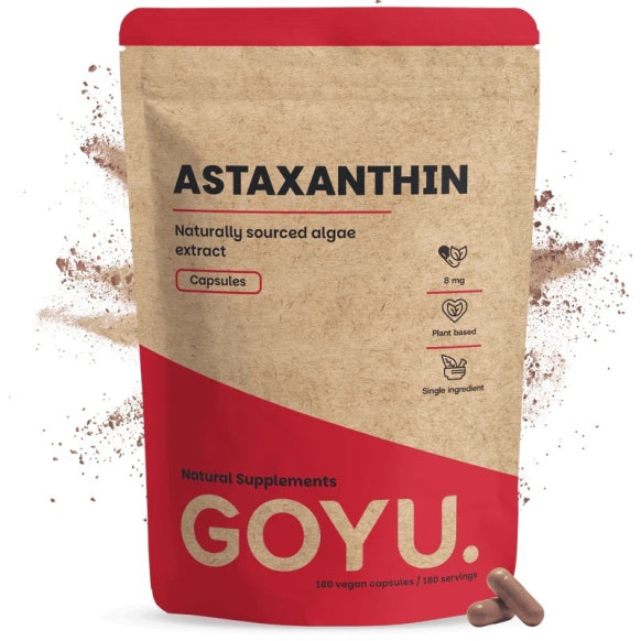 Goyu Bio Astaxanthin 8mg superfood capsules by Herbalistas, 60 capsules for antioxidant support and skin health.