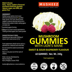 Musheez, BIO, Lion's Mane Gummies Dual Extract 15:1, 1000mg, 60 Gummies