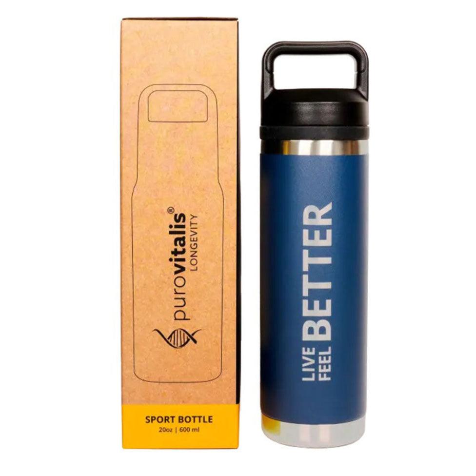 Blue BPA-free sport water bottle by Herbalistas, 600ml capacity, durable drink accessory with ergonomic design.