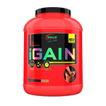 Genius Nutrition IGAIN 2750g chocolate protein powder, mass gainer supplement, in large 22-serving container.