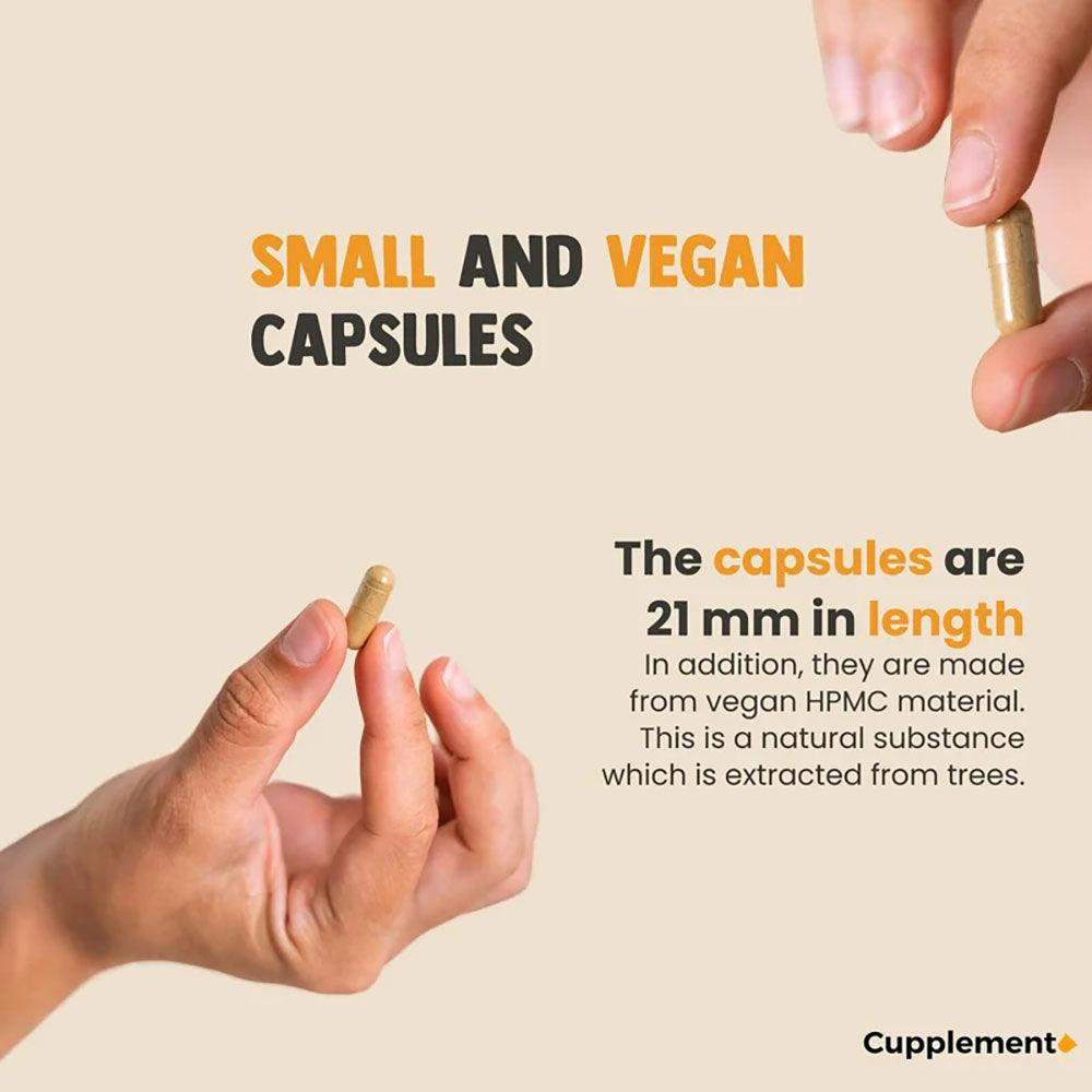 Infographic showing 60 CUPPLEMENT Artichoke Extract superfood capsules, highlighting health benefits and capsule appearance.