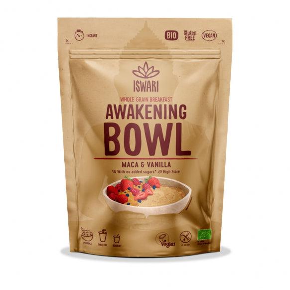 Iswari BIO Awakening Bowl with Maca and Vanilla, gluten-free energy powder in a 360g package, shown in front view.