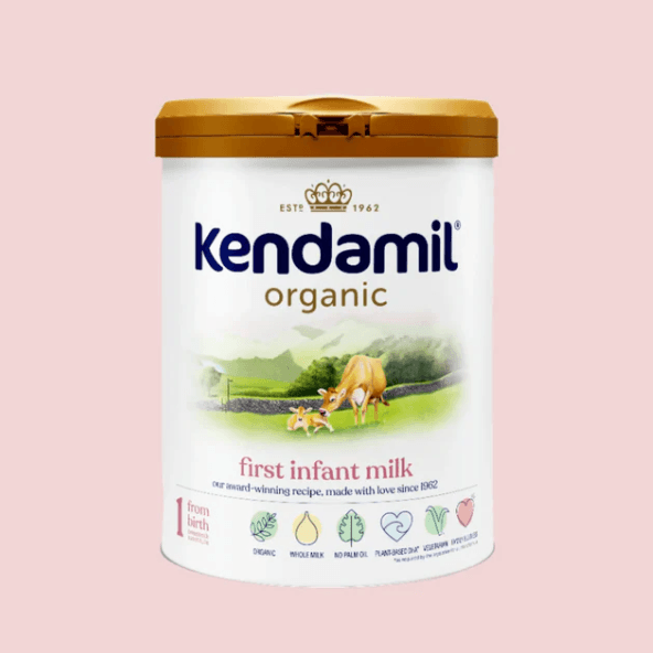 Kendamil Organic First Infant Milk Stage 1 formula in a can, designed for newborn babies, by PETROUTSIOS.