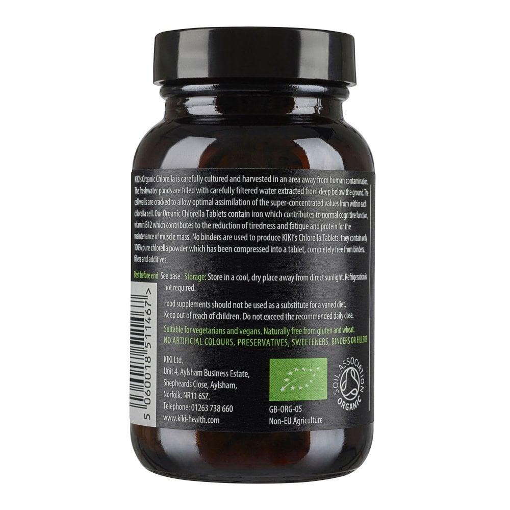 Kiki Health Organic Chlorella supplement with 200 raw tablets, natural green algae superfood for detox and nutrition.