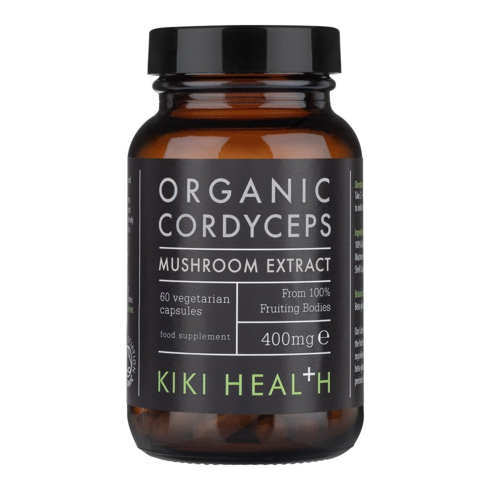 Kiki Health Organic Cordyceps Mushroom Extract supplement in 60 vegicaps, natural herbal health support from HERBALISTAS.