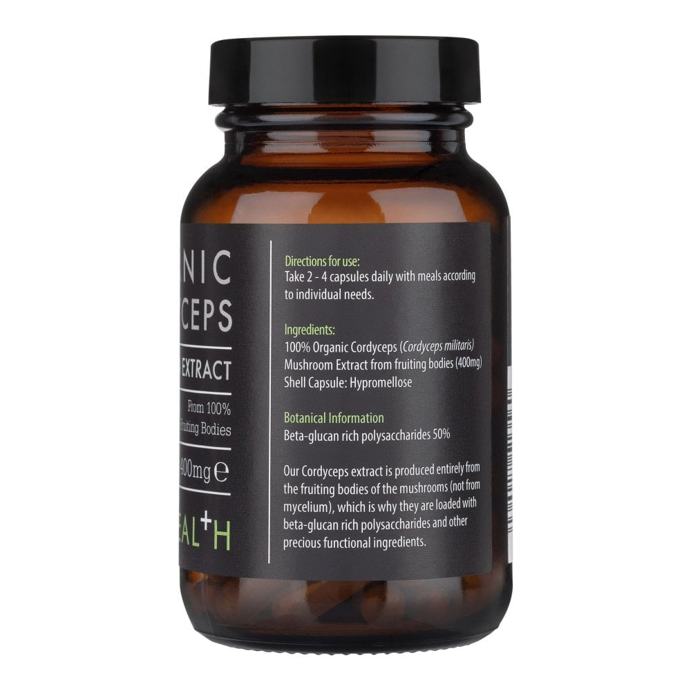 Kiki Health Organic Cordyceps Mushroom Extract supplement in 60 vegicaps, herbal supplement for energy and stamina.
