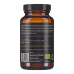 Organic Moringa supplement by Kiki Health in 120 vegetable capsules, featuring vibrant green moringa leaves.
