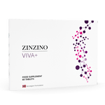 Zinzino Viva+ supplement bottle with 60 tablets, dietary supplement by Zinzino displayed against a plain background.