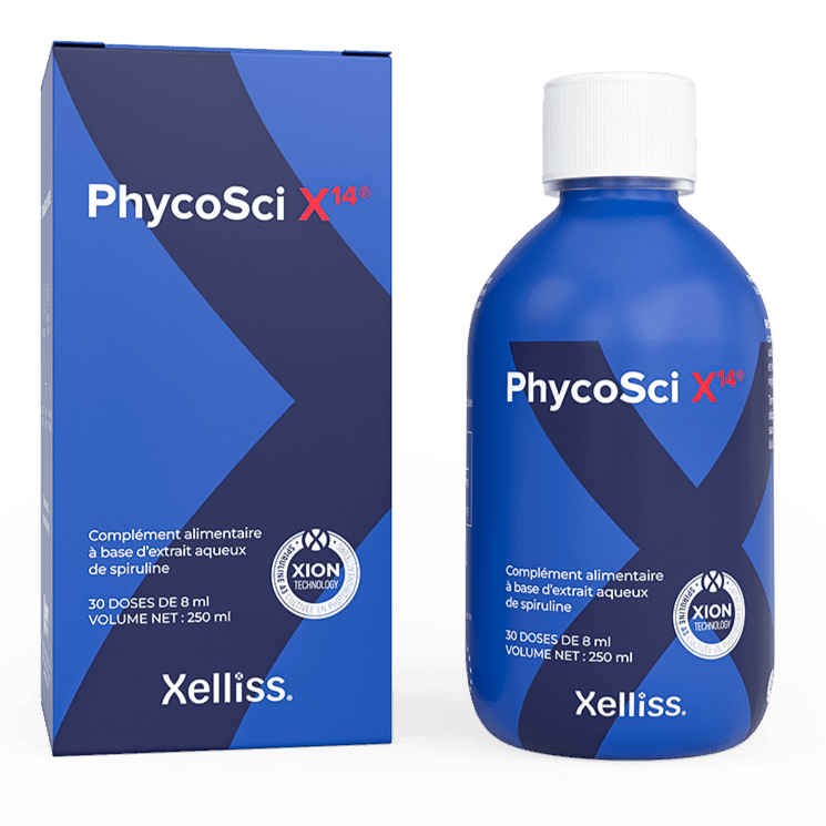 Zinzino PhycoSci X14 supplement bottle, 250ml, showing the label with product details and branding.