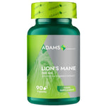 Bottle of Adams Supplements Lion's Mane 500mg capsules, dietary supplement in a clear container with a label.