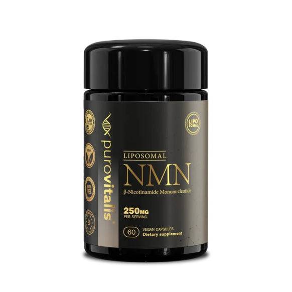 Liposomal NMN supplement by HERBALISTAS in a bottle of 60 vegan capsules, designed for daily health support.