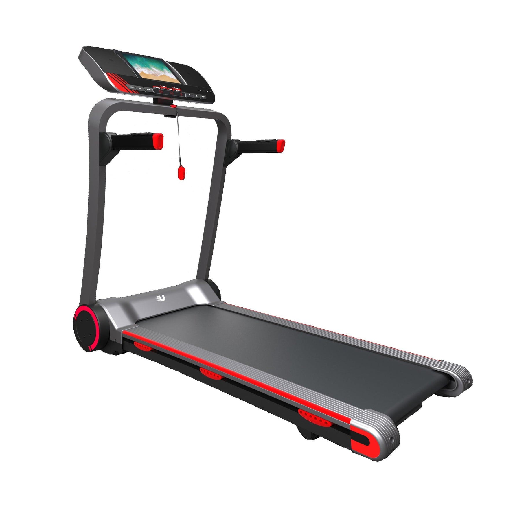 VIKING FITNESS RunSmart electric treadmill with digital display and safety handrails, ideal for home cardio workouts