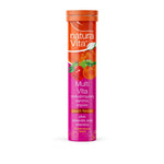 Naturavita Multi Vita Plus Minerals & Vitamins supplement in peach flavor, featuring colorful tablets and packaging.