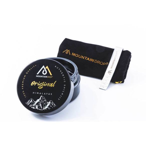 Herbalistas MountainDrop Original 100% Pure Natural Mumijo Shilajit Resin in a bag with a spoon for supplement use