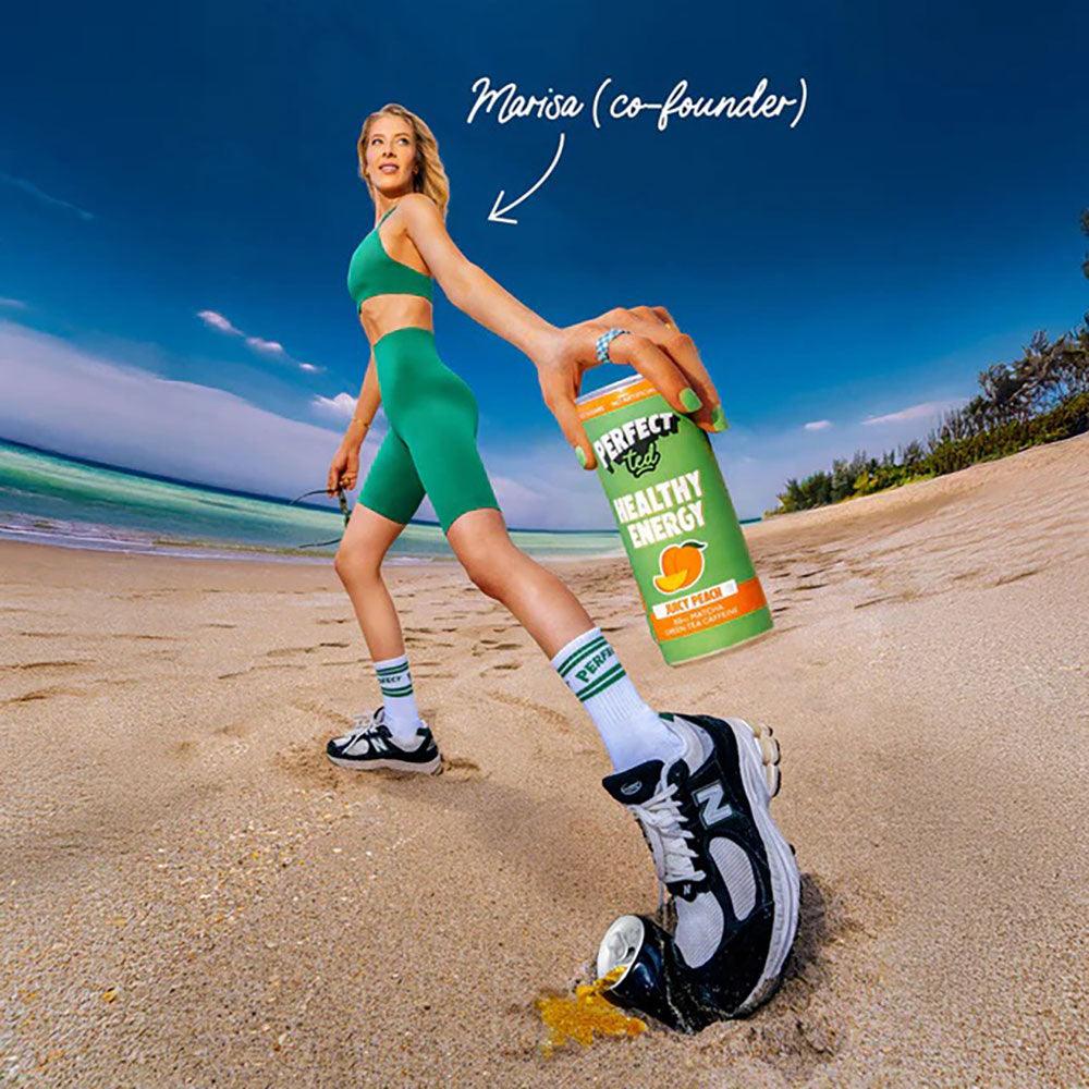 Herbalistas PerfectTed Ceremonial Matcha Energy Drink with Juicy Peach flavor in a 250ml bottle, vibrant peach beverage image